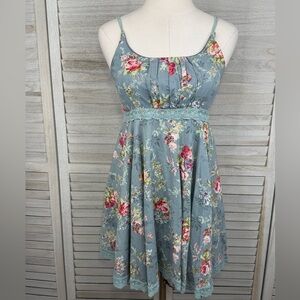 YUMI BOUTIQUE Mini Sleeveless Sundress Blue Cottage Floral -Small